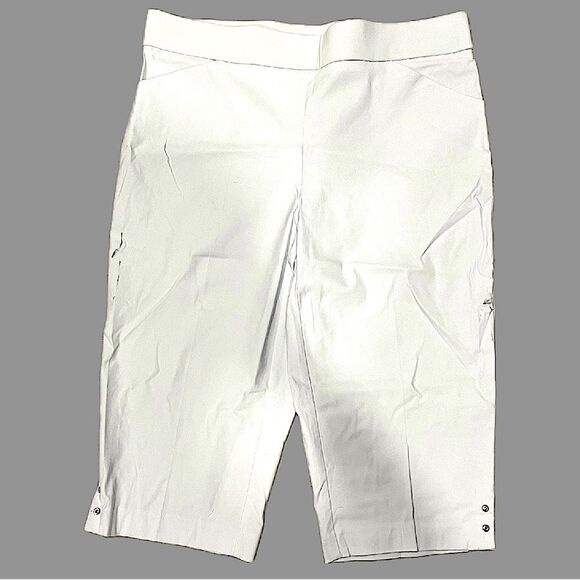 NWT Counterparts White Luxe Stretch Capris Split Hem Rhinestones Size Large - Picture 1 of 7